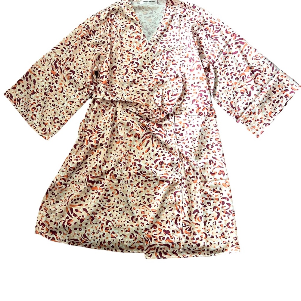 Amanda Uprichard New York Satin Animal Print Robe Burgundy Orange OSP (Sz 12-20) - Picture 8 of 10